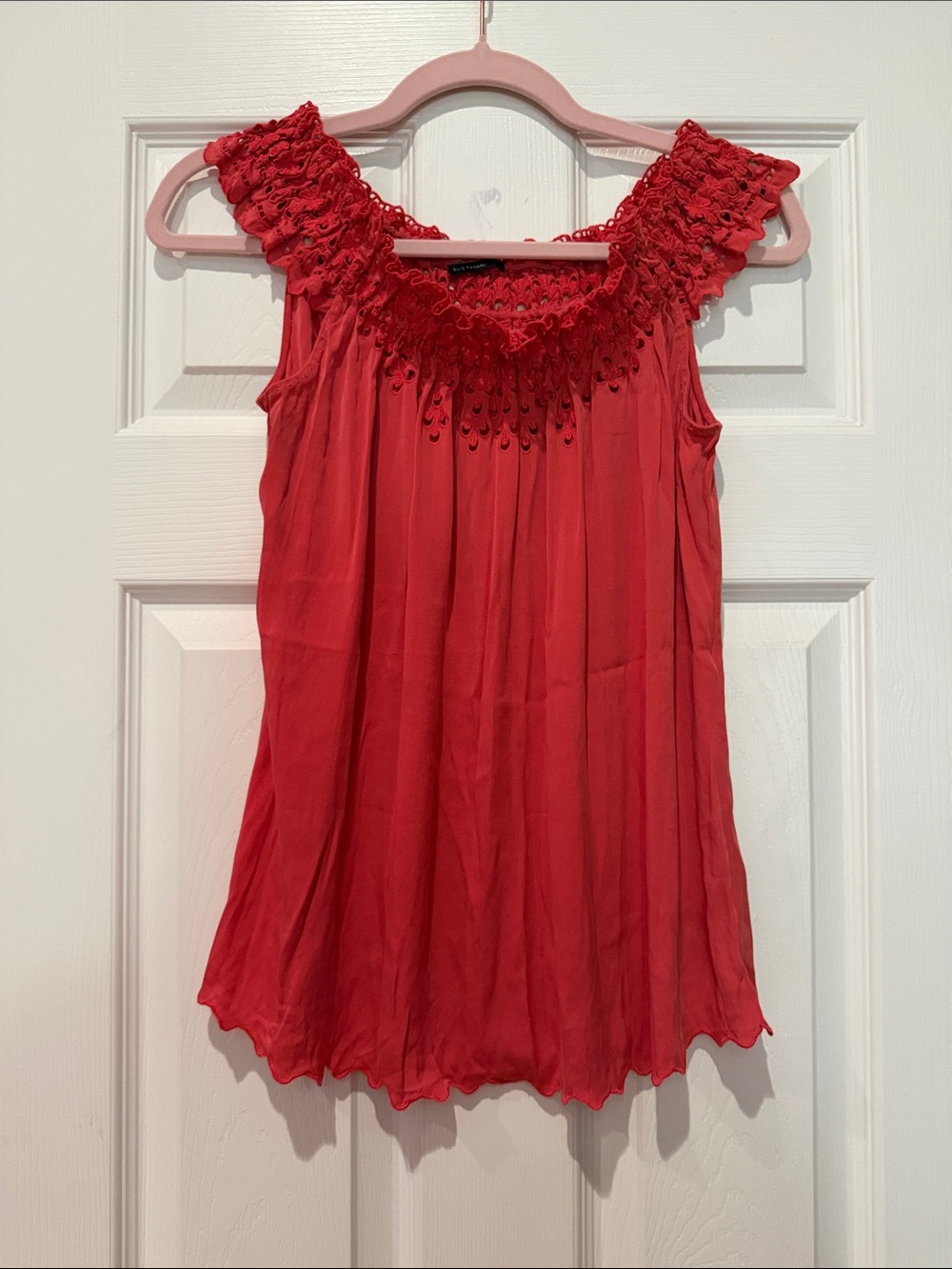 Elie Tahari Red Smocked-Detail Sleeveless Camisole